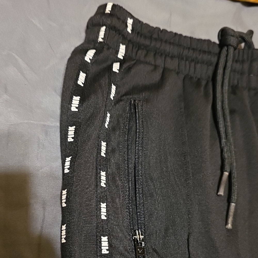 PINK Victoria's Secret Black Joggers with Pink Down Front Sides. - Picture 5 of 11